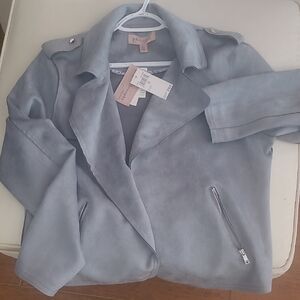 3.1 Phillip Lim Pale Blue Suede-Style Moto Jacket